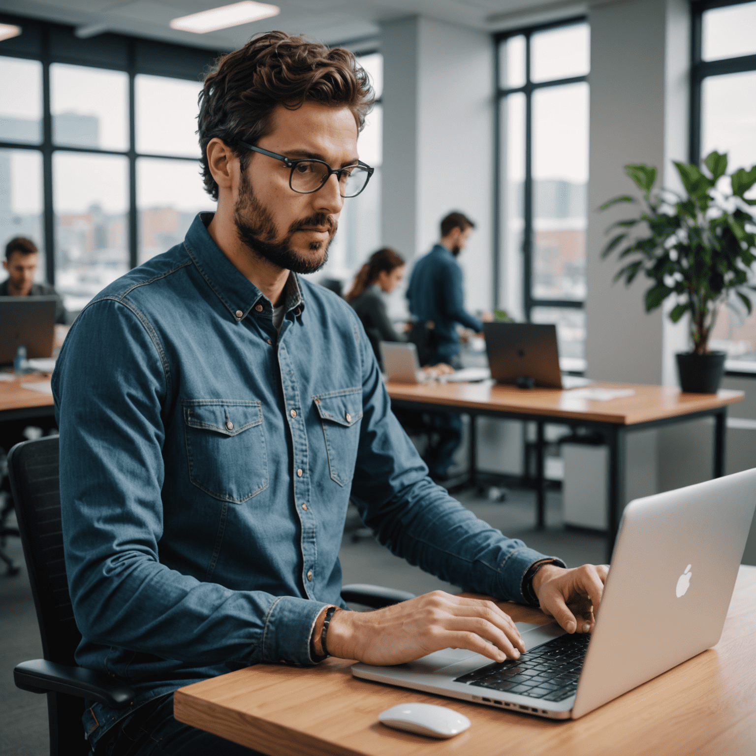 Inżynier Google Cloud konfigurujący Kubernetes cluster na laptopie w nowoczesnym biurze